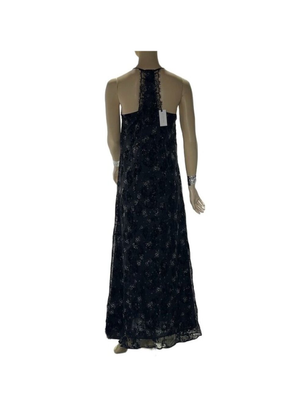 Sugar + Lips Black Lace Maxi Dress S Sleeveless V-Neck Back Detail New - Picture 2 of 16